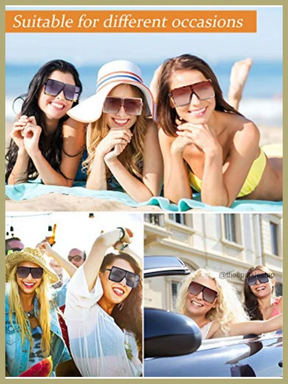 6 Pack Oversized Square Sunglasses for Women Fashion Shades Acrylic Plastic